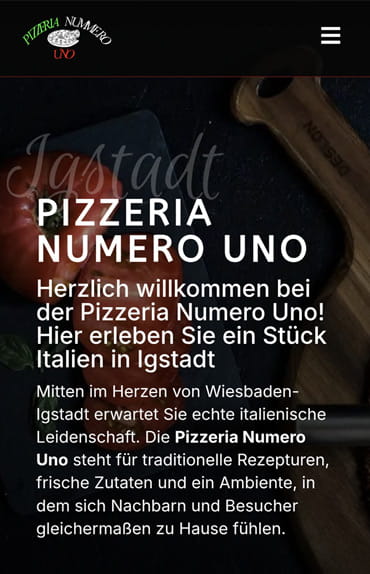 Homepage vom Webdesigner | Professionelle Unternehmenswebseite 7 Pizzeria Nummero Uno (Igstadt)