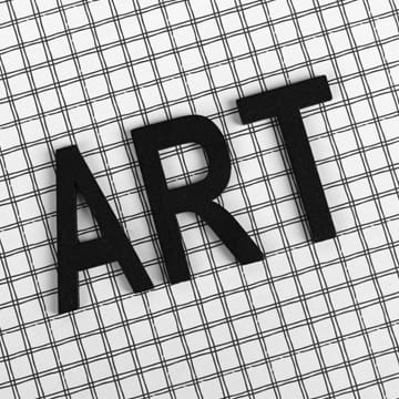 Schwarzer ART Schriftzug auf grafischem Hintergrund als Symbol für kreative Gestaltung und Webdesign
