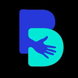 Logo von Barrierefrei Digital mit stilisierten Händen in Blau und Türkis