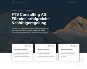 Startseite der FTS Consulting AG mit dem Schwerpunkt M&A Experte Schweiz vor einer Berglandschaft