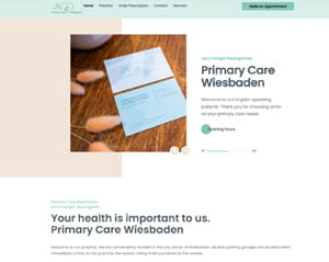 Englischsprachige Startseite von Primary Care Wiesbaden mit Informationen zur hausärztlichen Versorgung