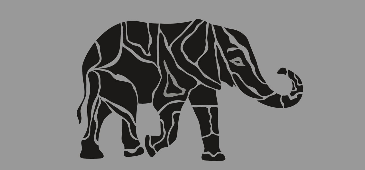 Abstrakter Elefant als Symbol für Erfahrung, Stärke und klare Struktur beim Erneuern einer Webseite
