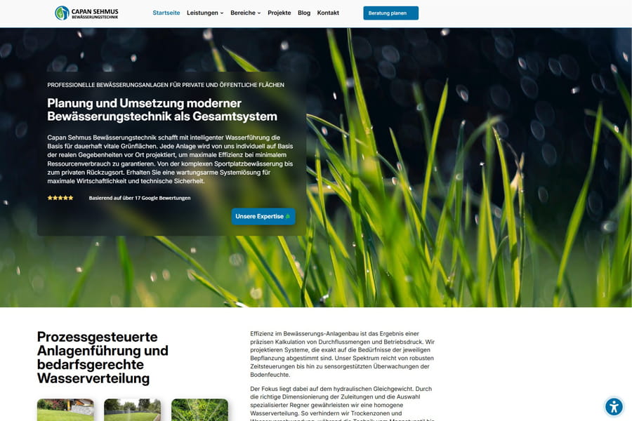 Screenshot der Capan Sehmus Bewässerungstechnik Webseite als Referenz für Webdesign, SEO und Fachcontent im Bereich Bewässerungsanlagen