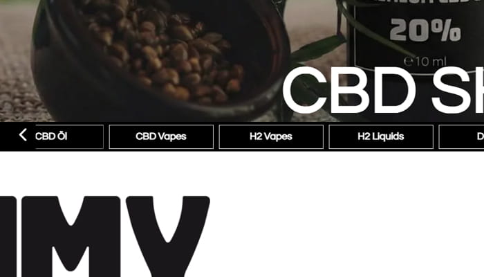 Horizontale Produktnavigation im Hero-Bereich des 4MY Shops mit Buttons für CBD Öl, CBD Vapes, H2 Vapes und H2 Liquids